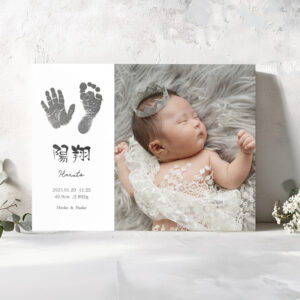 オーダーメイド 命名書 キャンバスアート｜赤ちゃんの名前・足形・手形・顔写真入り｜シンプルデザイン