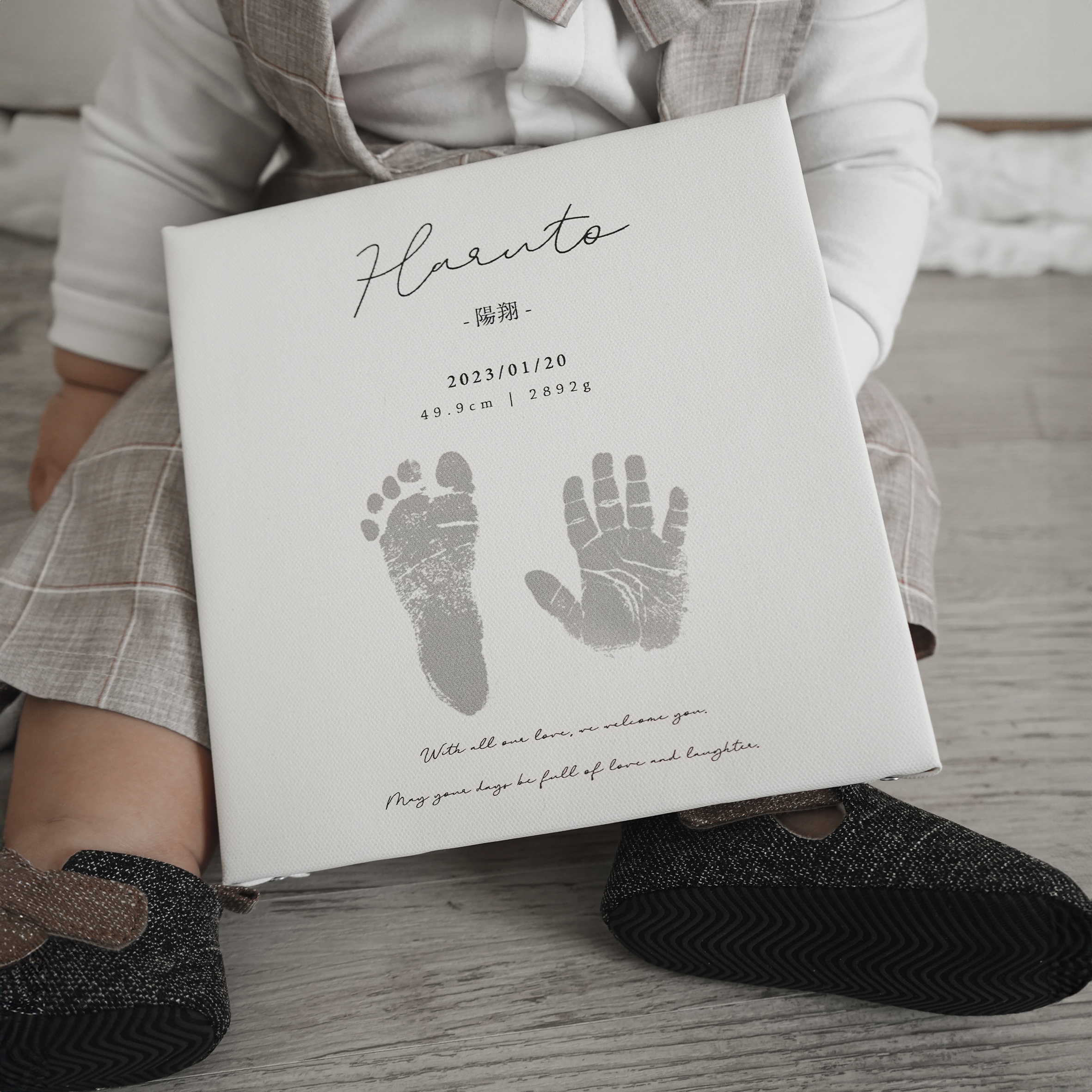 オーダーメイド 命名書 キャンバスアート|赤ちゃんの名前・手形・足形入り|シンプルデザイン